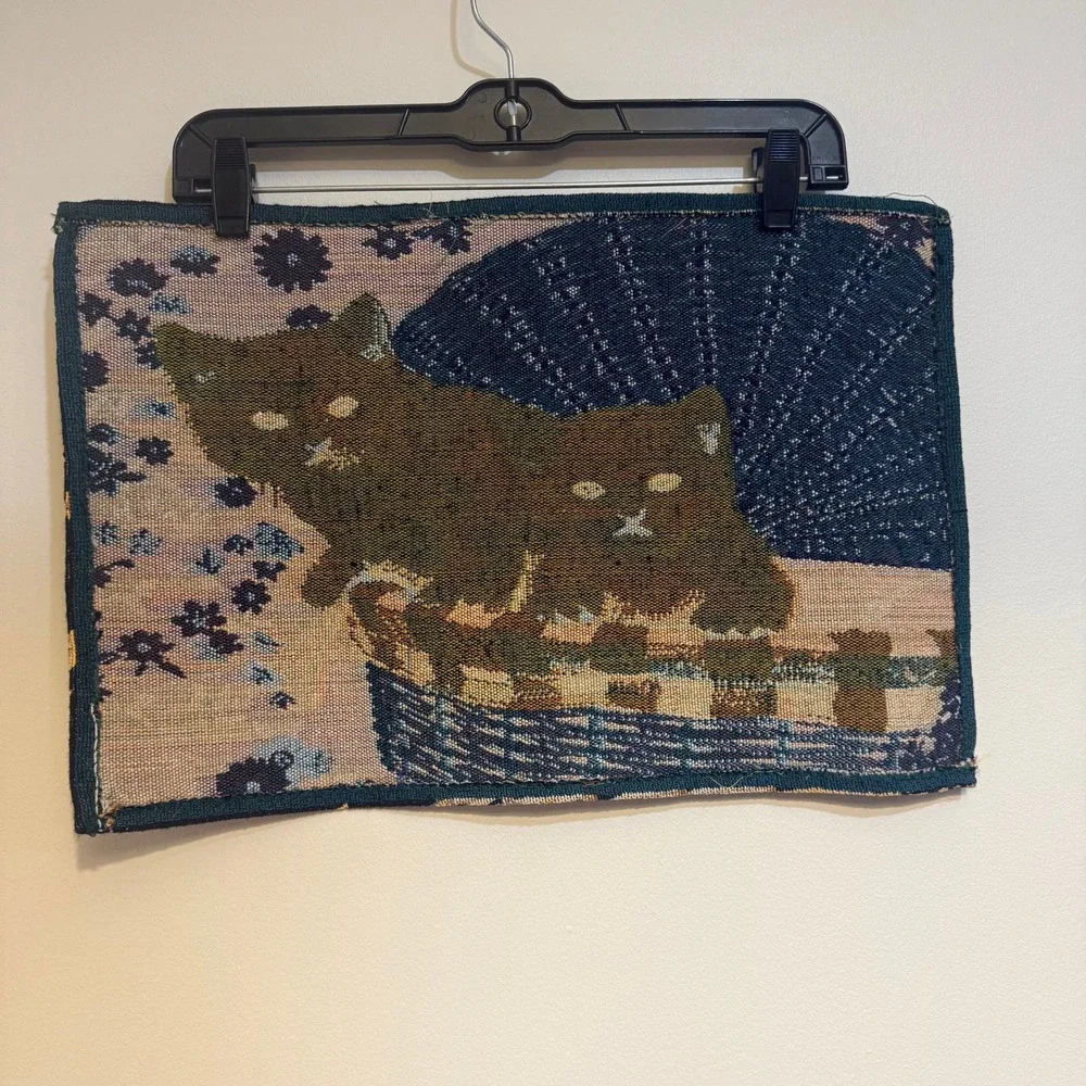 Two Nidico Cat Lover Tapestry Placemat White Kittens Basket NWT‎ NOS
